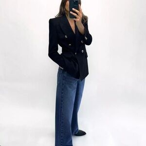 ZARA Double Breasted Blazer Jacket Black Blogger Favorite Size Small S